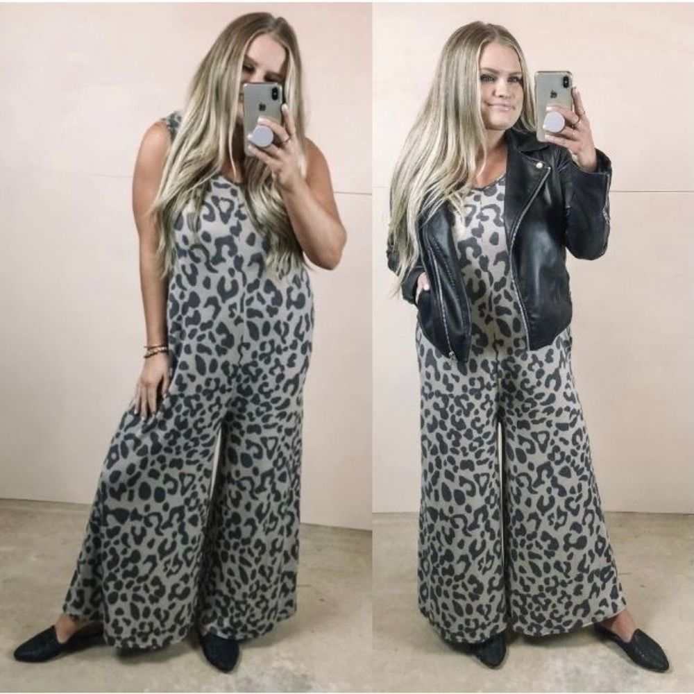 Leopard print wide leg jumpsuit